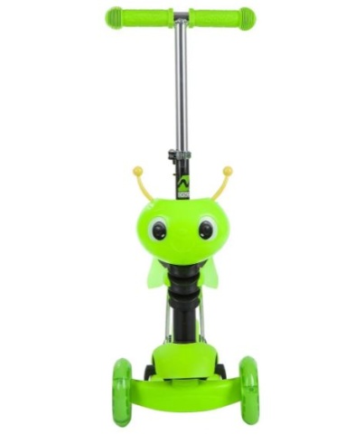 Самокат Novatrack Disco-kids Saddle для детей, трансформер, свет.колеса PU 120*90мм, зеленый
