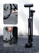 Насос ROCKBROS компактный, алюминий, Т-ручка, со шлангом, с манометром, до 120 PSI; черный