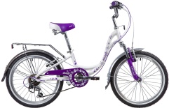 Велосипед NOVATRACK 20"BUTTERFLY сталь,белый-фиолет.,6-скор,TY21/RS35/SG-6SI,V-brake,багажник#153802