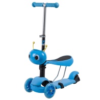 Детский самокат Novatrack Disco-kids Saddle для детей, трансформер, свет.колеса PU 120*90мм, голубой