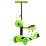 Самокат Novatrack Disco-kids Saddle для детей, трансформер, свет.колеса PU 120*90мм, зеленый