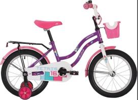 Велосипед NOVATRACK 12" TETRIS фиолетовый,тормоз нож.,крылья цвет.,багажник чёрный., перед.корзина,