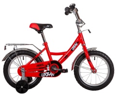 Велосипед NOVATRACK 14" URBAN красный, полная защита цепи, тормоз нож., крылья и багажник хром