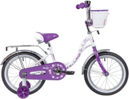 Велосипед NOVATRACK 14" BUTTERFLY белый-фиолетовый, тормоз нож, крылья и багаж хром, корз, полн защ.