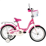 Велосипед NOVATRACK 16" BUTTERFLY розовый, тормоз нож, крылья и багаж хром, корз, полн защ.цеп