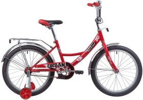 Велосипед NOVATRACK 20" URBAN красный, защ А-тип, тормоз нож, крылья и багаж хром, без доп колес