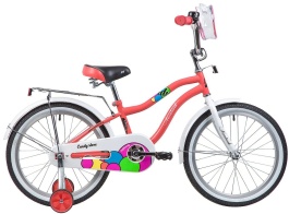Велосипед NOVATRACK 20", CANDY, коралловый, полная защита цепи, тормоз нож., сумочка на руль, крылья