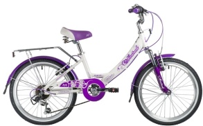 Велосипед NOVATRACK 20" GIRLISH line, белый-сиреневый, алюм., 6 скоростей, Shimano
