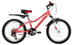 Велосипед NOVATRACK 20" NOVARA алюм., коралловый, 6-скор, TY21/TS38/SG-6SI, V-brake