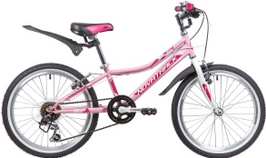 Велосипед NOVATRACK 20" ALICE, розовый, сталь, 6-скор, TY21/TS38/SG-6SI, V-brake