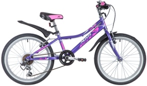 Велосипед NOVATRACK 20" ALICE фиолетовый,  стальная рама, 6 скор., Shimano TY21/Microshift TS38, V-b