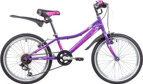Велосипед NOVATRACK 20" ALICE, фиолетовый, сталь, 6-скор, TY21/TS38/SG-6SI, V-brake