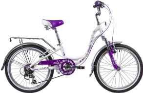 Велосипед NOVATRACK 20" BUTTERFLY, белый-фиолет., алюминиевая рам 6-скор, TY21/RS35/SG-6SI, V-brake