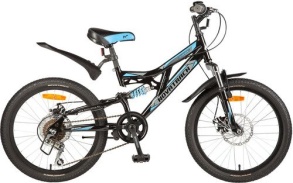 Велосипед NOVATRACK 20" SHARK, чёрный, сталь, 6-скор, Microshift/Power, диск.тормоза ARTEK #117083