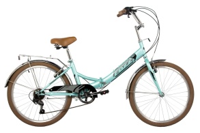 Велосипед FOXX 24" складной, SHIFT, зелёный, 6-скор, Shimano RS35/TY21, двойной обод, багажник