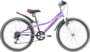 Велосипед NOVATRACK 24" ALICE, лиловый, сталь 10", 6 скор., TY21/TS38-6 V-brake, крылья