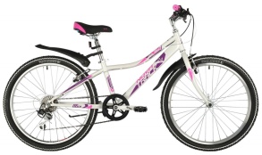 Велосипед NOVATRACK 24" ALICE белый,  стальная рама 10", 6 скор., Shimano TY21/Microshift TS38, V- b