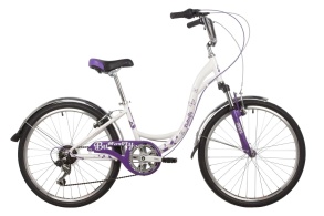 Велосипед NOVATRACK 24" BUTTERFLY сталь.рама 13, белый-фиолетовый, 6-скор, TY21/RS35/SG-6SI, V-brake