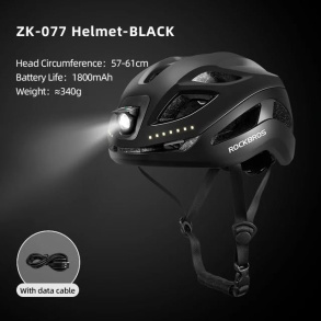Велошлем ROCKBROS ZK-077 со светодиодными габаритами, 57-61 см; черный, один размер