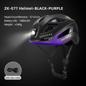 Велошлем ROCKBROS ZK-077 со светодиодными габаритами, 57-61 см; черно-фиолетовый, один размер
