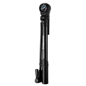 Насос ROCKBROS компактный, алюминий, Т-ручка, со шлангом, с манометром, до 120 PSI; черный
