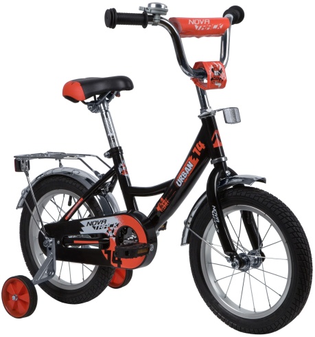 Велосипед NOVATRACK 14" URBAN чёрный, полная защ.цепи, тормоз нож, крылья и багажник хром