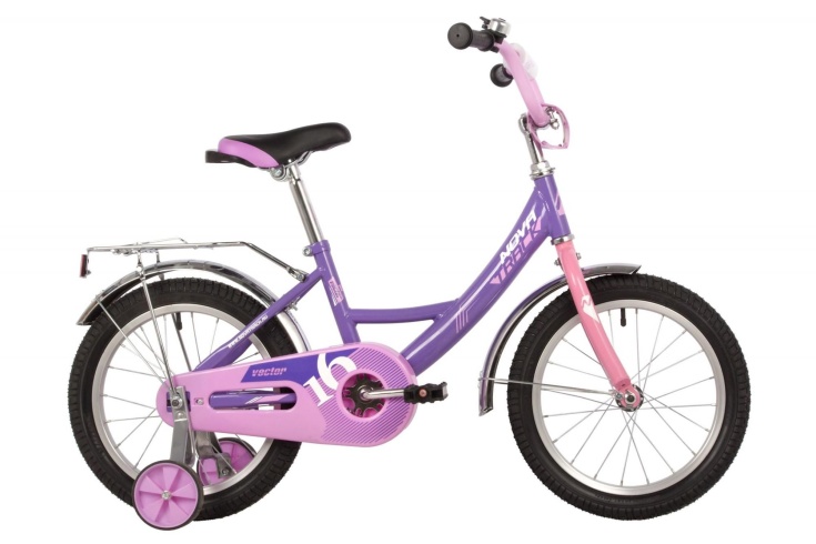 Велосипед NOVATRACK 16" VECTOR фиолетовый, тормоз нож, крылья и багажник хром., полная защ. цепи