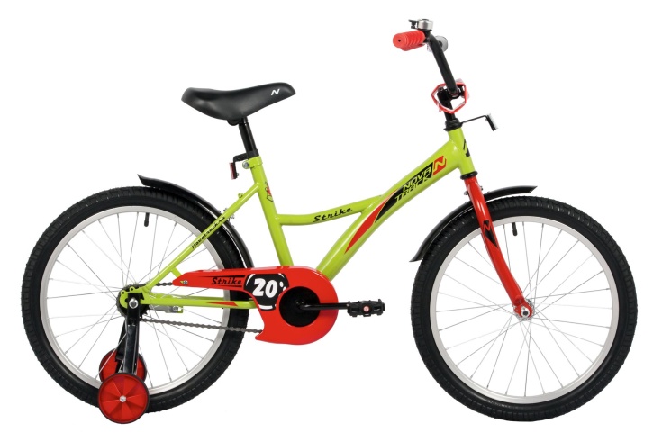 Велосипед NOVATRACK 20" STRIKE зеленый, тормоз нож, крылья корот, защита А-тип, без доп колес