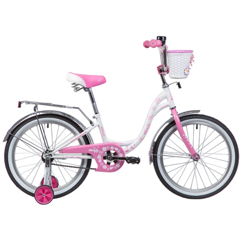 Велосипед NOVATRACK 20" BUTTERFLY, белый-розовый, тормоз ножной, крылья и багажник