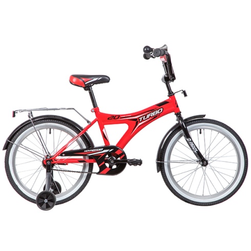 Велосипед NOVATRACK 20" TURBO, монокок, красный, тормоз ножной, крылья и багажни