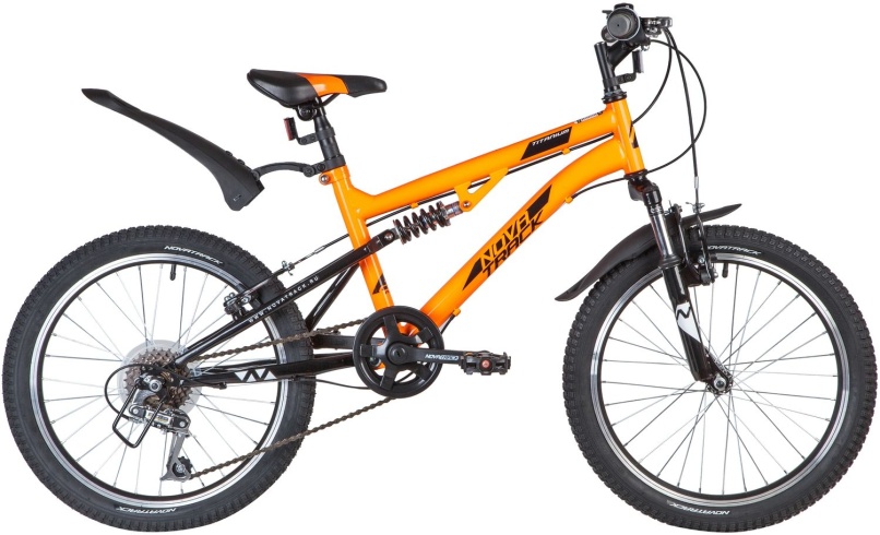 Велосипед NOVATRACK 20" TITANIUM, оранжевый, сталь, 6 скор., Power, V-Brake