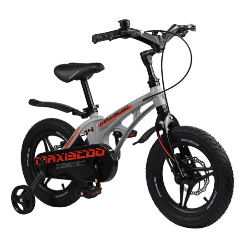 Детский Велосипед MAXISCOO  "Cosmic", Deluxe Plus 14", Серый Матовый, С Дисковыми Тормозами (2023)