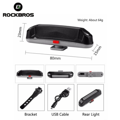 Фонарь задний ROCKBROS мягкий свет, диодный, 3 режима, USB