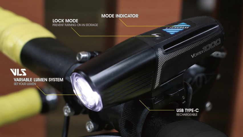 Велофара Moon Meteor Vortex , 1000 люмен 1 диод, 9 режимов , USB-C