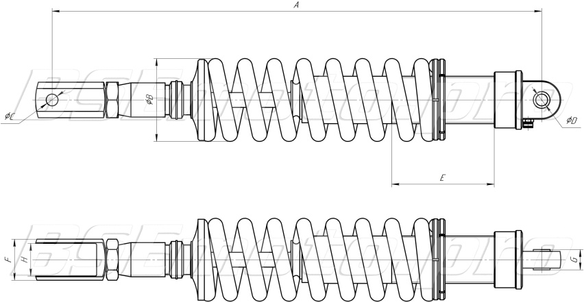 Амортизатор задний 355x11 U-вилка одна регулировка BSE PH 125, 190S