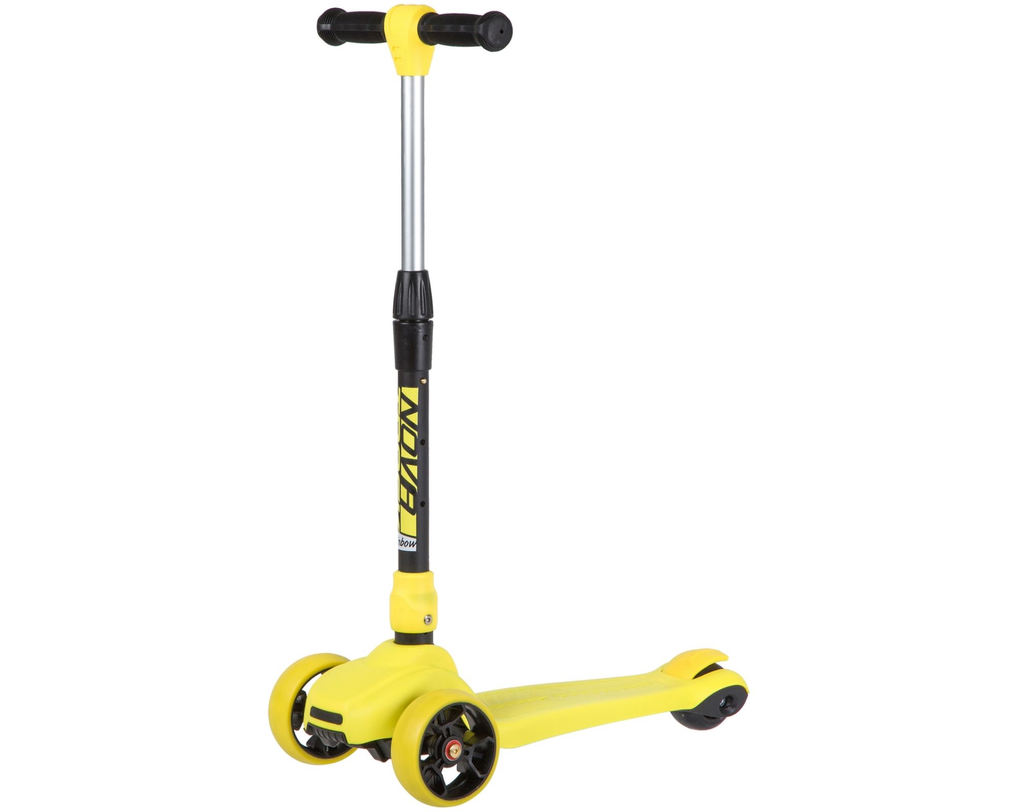 Самокат-кикборд Novatrack RainBow, складной, широкие свет.колеса PU, желтый