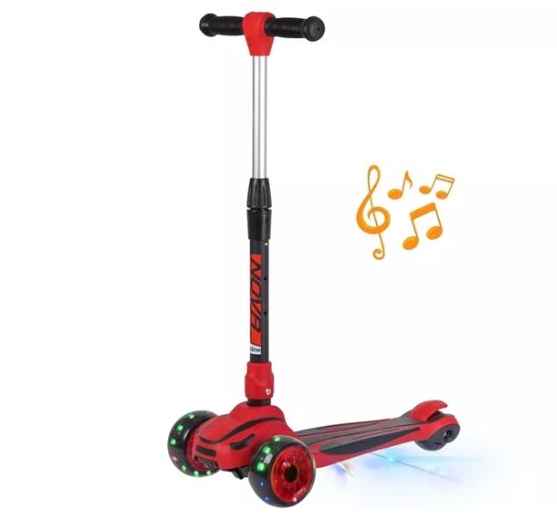 Самокат-кикборд Novatrack RainBow, для детей, складной, регулировка по высоте, черно-красный