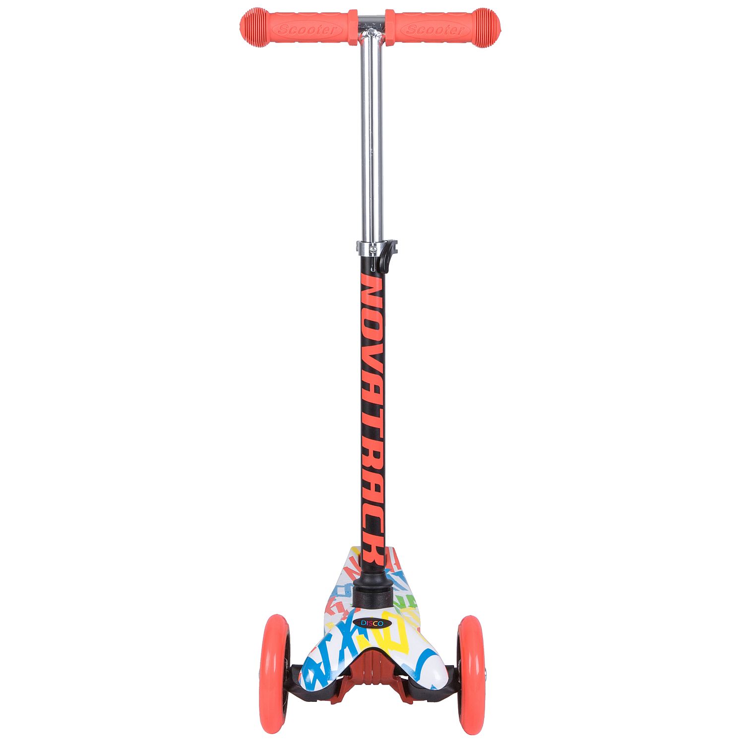 Самокат Novatrack Disco-kids Graffiti для детей, неоновый цветной дизайн, белый