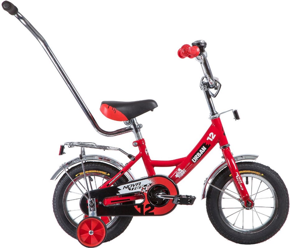 Велосипед NOVATRACK 12" URBAN,красный, полная защита цепи,тор нож.,крылья и багаж хром.