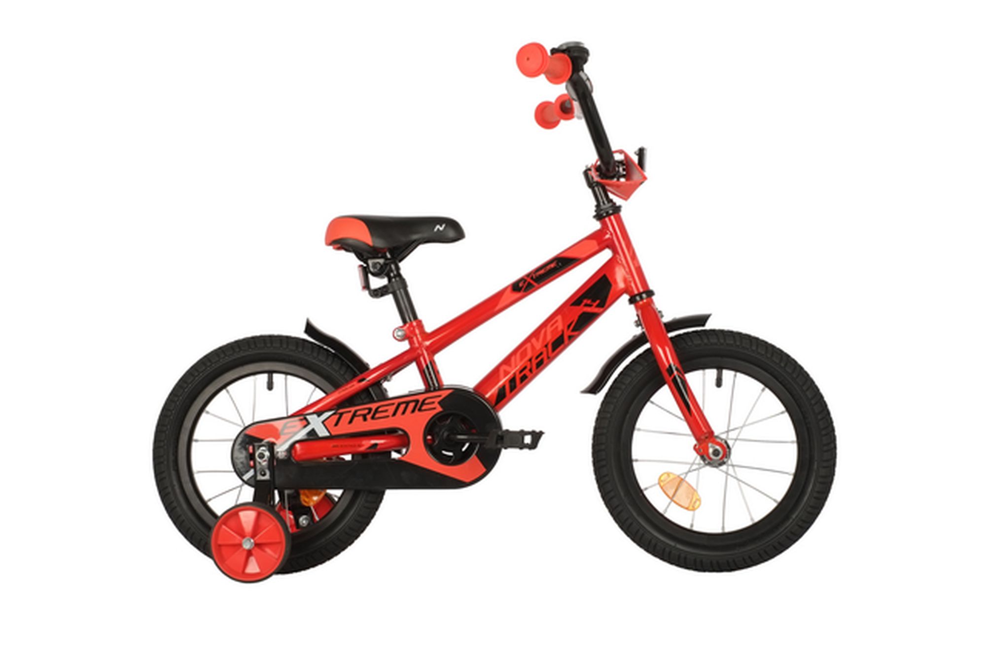 Велосипед NOVATRACK 14" EXTREME красный, сталь, тормоз нож, короткие крылья, полная защ.цепи