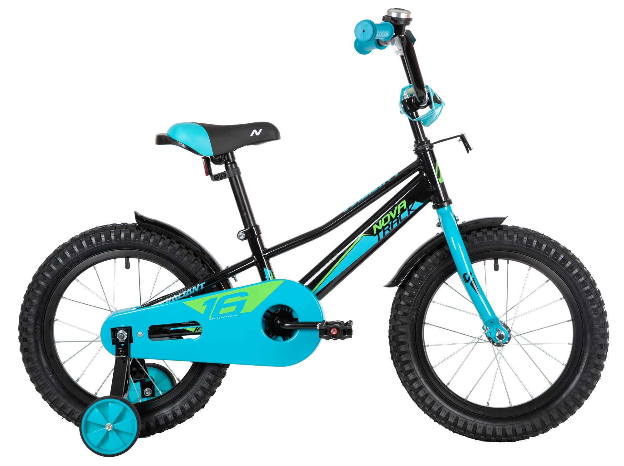 Велосипед NOVATRACK 16" VALIANT черный, полная защита цепи, тормоз нож, короткие крылья