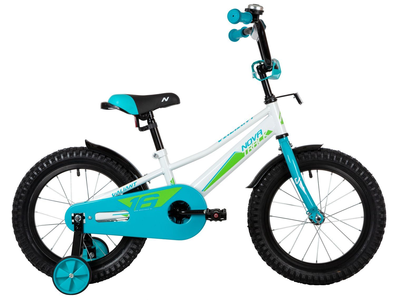 Велосипед NOVATRACK 16" VALIANT белый, полная защита цепи, тормоз нож, короткие крылья