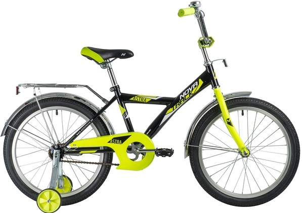 Велосипед NOVATRACK 20" ASTRA чёрный, тормоз нож, крылья и багажник хром, защита А-тип