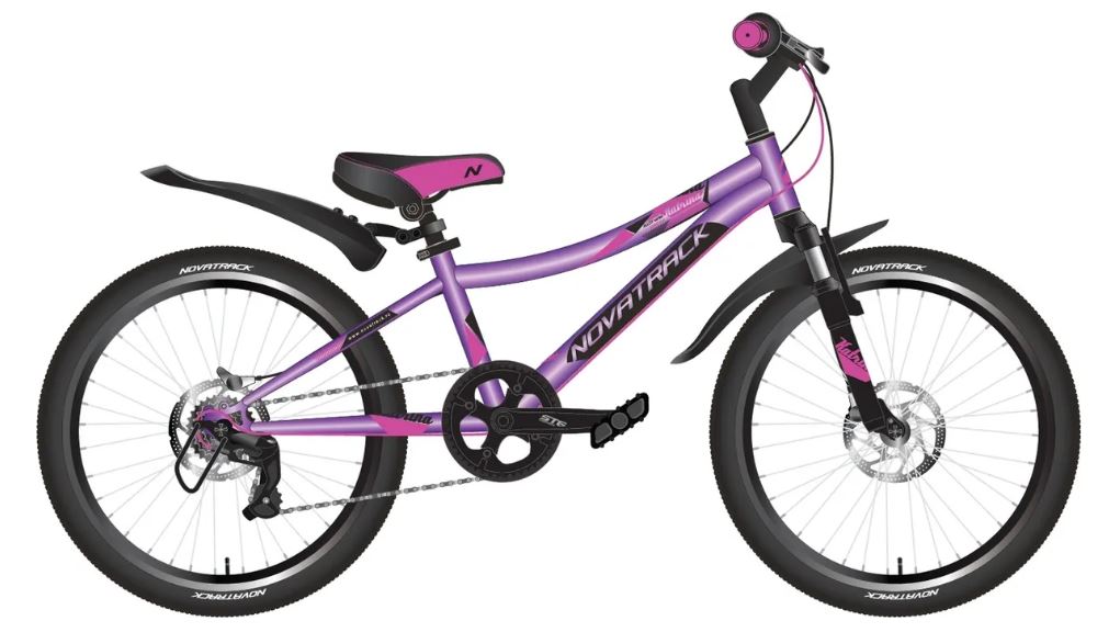 Велосипед NOVATRACK 20" KATRINA алюм., фиолет.металлик, тормоз V-brake, короткие крылья