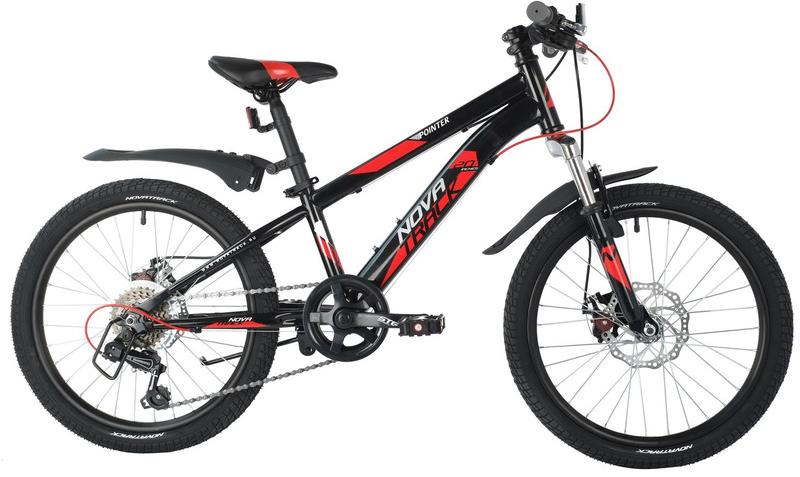 Велосипед NOVATRACK 20" POINTER черный,  стальная рама, 6 скор., Shimano TY21/Microshift TS38, диск
