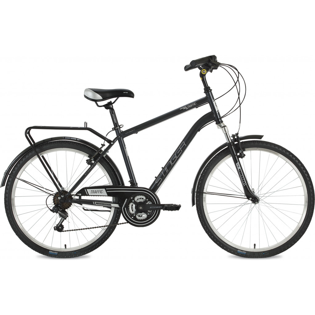 Велосипед STINGER 26" TRAFFIC серый, сталь, размер 20", MICROSHIFT