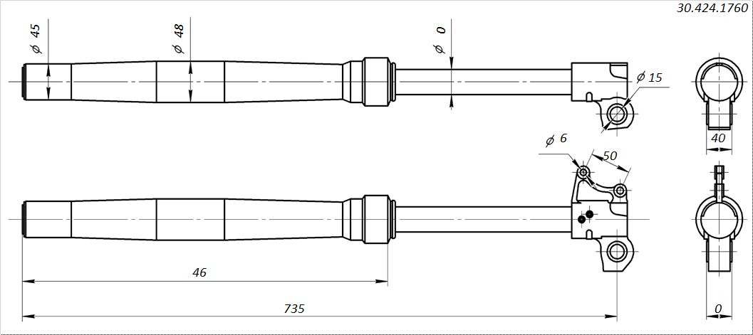 Амортизаторы передние 735x45x48 ось 15мм BSE DX 125 EX 125