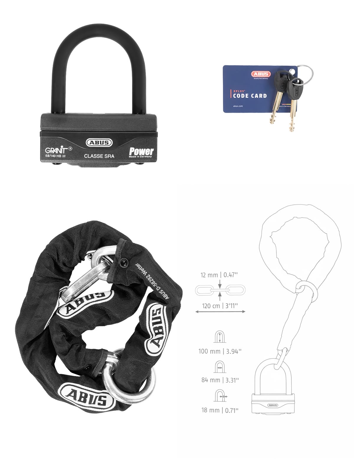 Замок мото ABUS GRANIT 58 12KS Black Loop с цепью