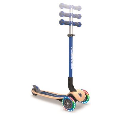 Трехколесный самокат Globber PRIMO FOLDABLE WOOD LIGHTS синий