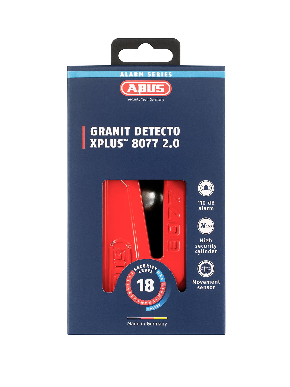 Замок мото Abus GRANIT Detecto XPlus 8077 2.0 красный 18 уровень